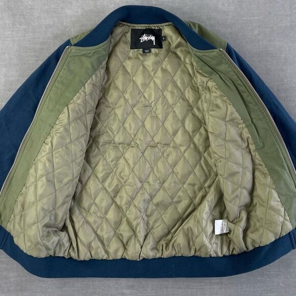 Stussy Uni Varsity Jacket Womens Medium Green Navy Retro Casual Track Jacket - Picture 5 of 14